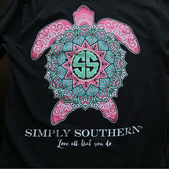 Simply Southern Collection Black Long Sleeve 100% Cotton T Shirt w/Turtle Small - Picture 3 of 8